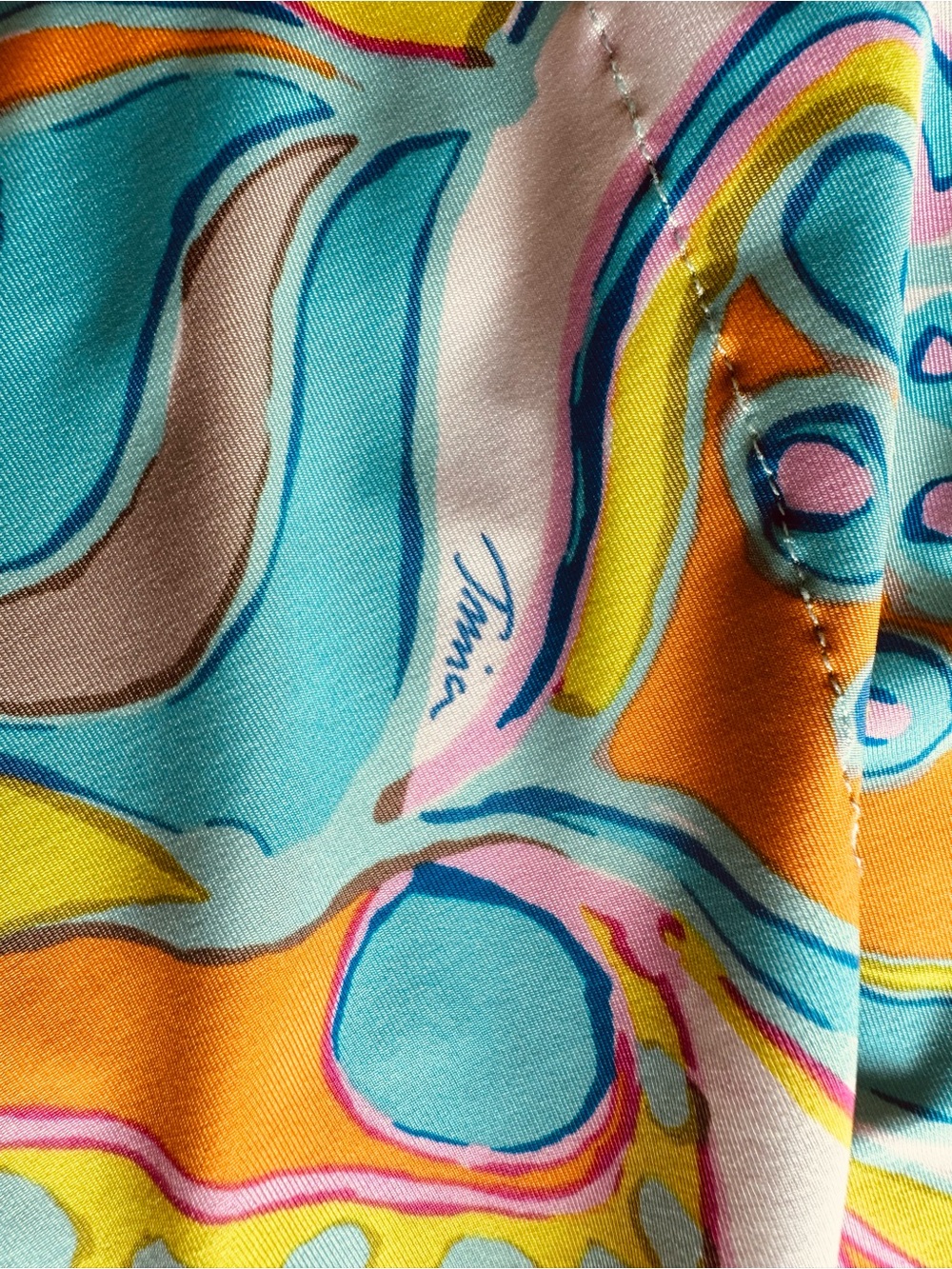 Trina Turk Multicolor Paisley Print Boatneck Top - Teal, Yellow, Pink - Picture 4 of 8